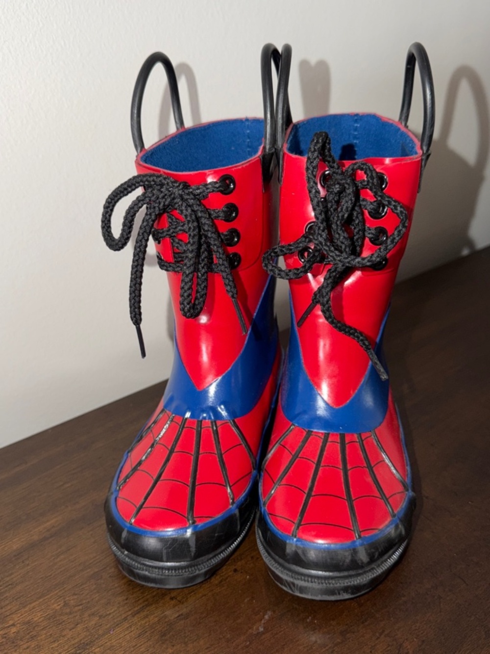 Rain Boots Kids Disney Marvel Spiderman Size 9 Wellies Superhero With Laces